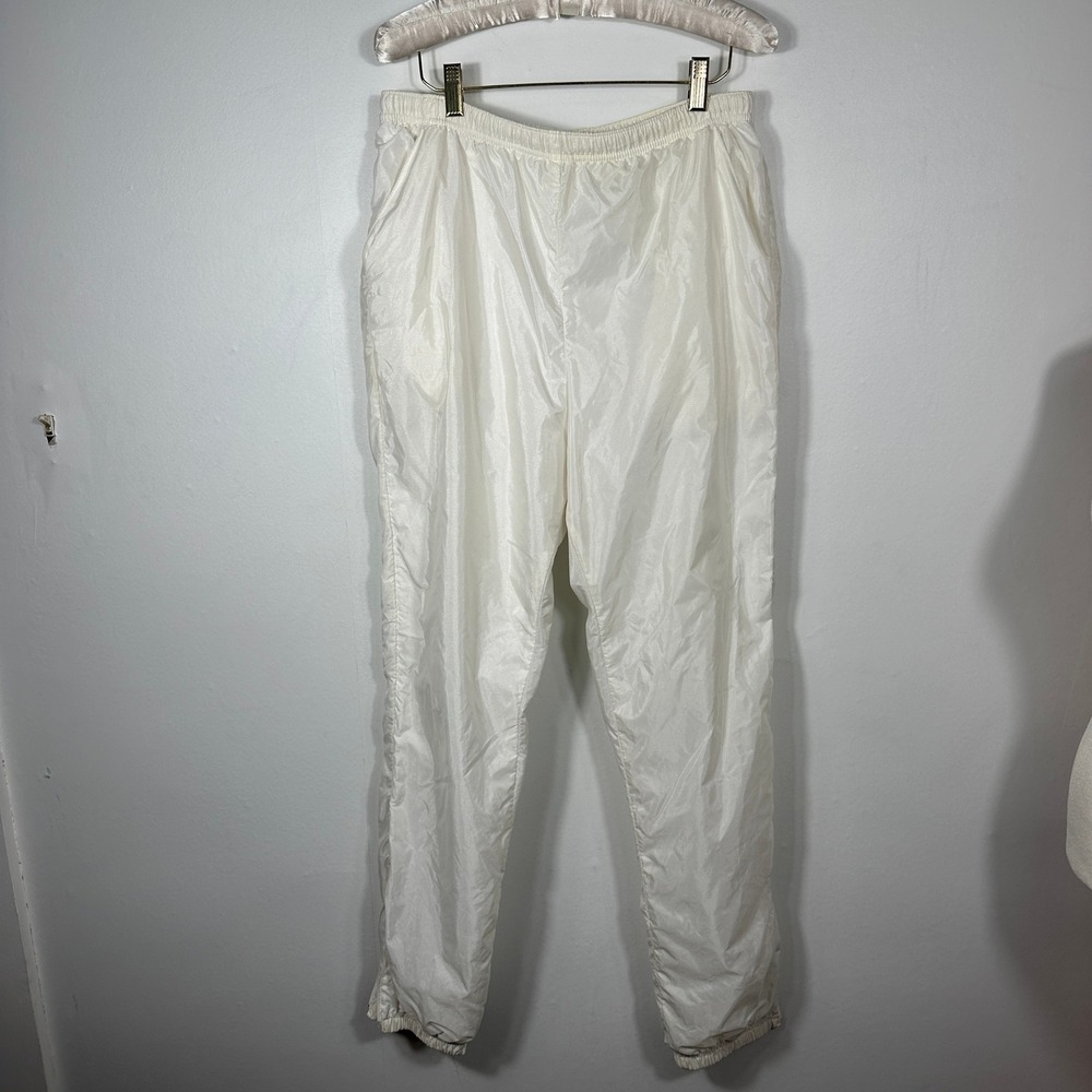 Vintage Reebok White Nylon Track Pants Windbreaker Joggers USA Made Sz M
